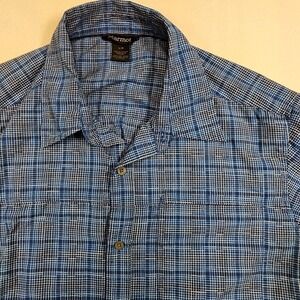 Marmot Shirt Mens Large Blue Plaid Long Sleeve Button Up Zip Pocket Outdoor